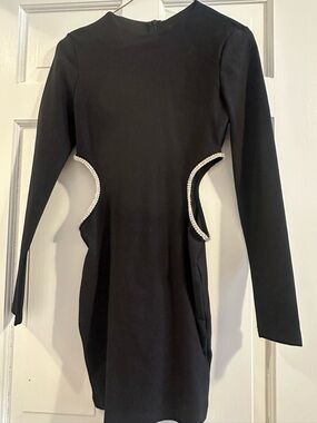 SHEIN Black Long Sleeve Mini Dress with Rhinestone Cutout Accents